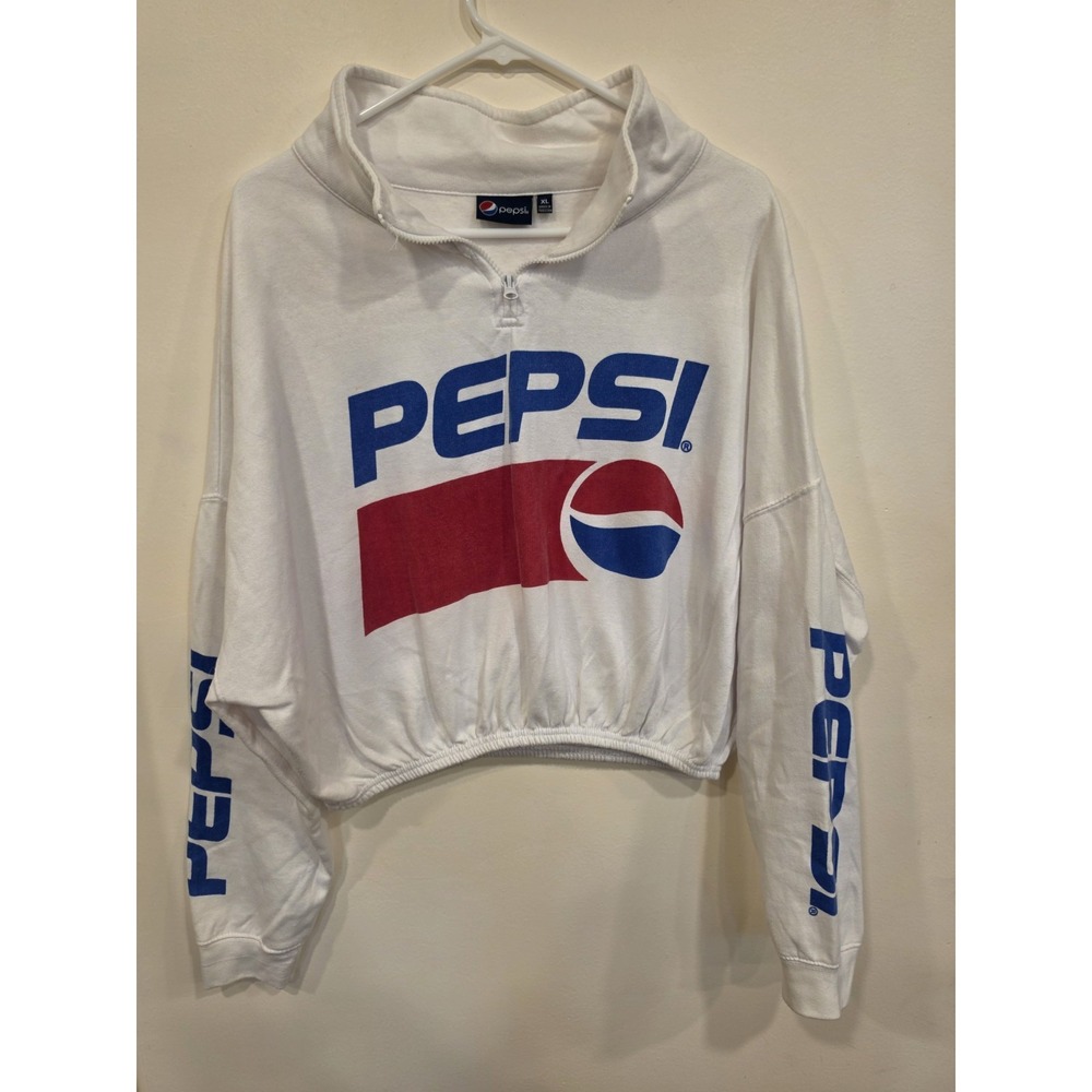 Pepsi Sweatshirt Womens Oversized Cropped Pullover Long-Sleeve Mock Neck XL